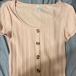 pink fake button down